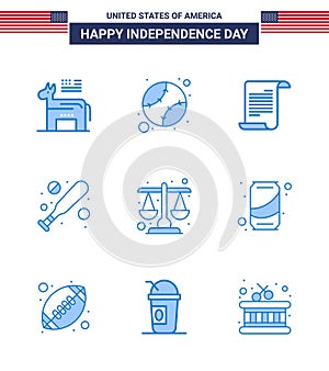 9 USA Blue Signs Independence Day Celebration Symbols of law; court; file; hardball; baseball