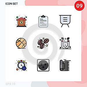 9 User Interface Filledline Flat Color Pack of modern Signs and Symbols of bean, game, board, ball, remove