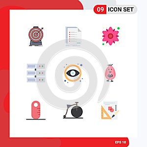 9 User Interface Flat Color Pack of modern Signs and Symbols of design, datacenter, listing, backup, flower