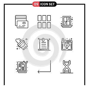 9 User Interface Outline Pack of modern Signs and Symbols of ui, interface, window, attachment, firefighter