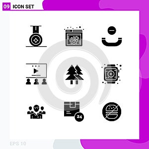 9 User Interface Solid Glyph Pack of modern Signs and Symbols of merry, environment, hang up, eco, video tutorials