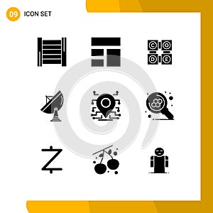 9 User Interface Solid Glyph Pack of modern Signs and Symbols of processor, dish, learning, space, antenna