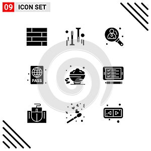 9 User Interface Solid Glyph Pack of modern Signs and Symbols of sweet, dish, user, summer, diving pass