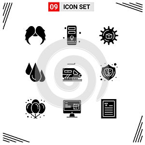 9 User Interface Solid Glyph Pack of modern Signs and Symbols of train, science, atoumated, learn, biology