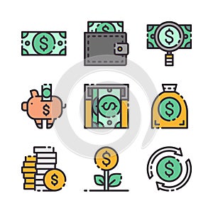 9 vector dollar icons set. Vector colors icons.