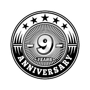 9 years anniversary celebration. 9th anniversary logo design. Nine years logo.