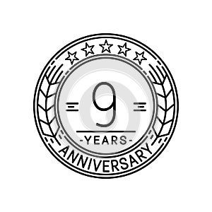 9 years anniversary celebration logo template. 9th line art vector and illustration.