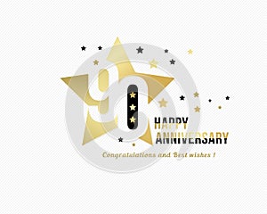 90 anniversary starry emblem. Celebration label. Vector illustration