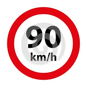 90 km h traffic sign on white