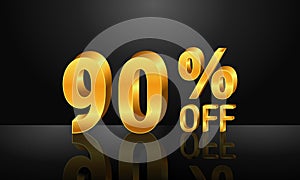 90% off 3d gold on dark black background, Special Offer 90% off, Sales Up to 90 Percent, big deals, perfect for flyers, banners, a