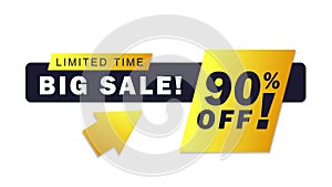 90% off. Big sale of limited time. Motion graphic on a white background