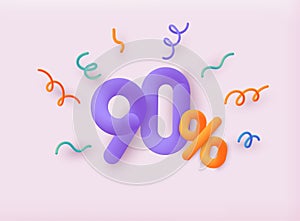 90% OFF Discount Banner. Sale, discount offer price label. 3D Vector Illustrations