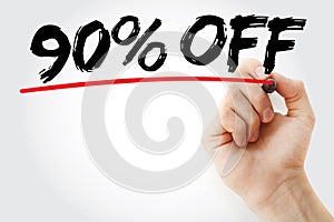 90% Off text with marker, sale business concept background