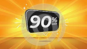90 off. Yellow motion banner with ninety percent discount.