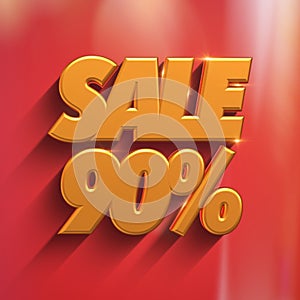 90 percent discount gold letters on red background