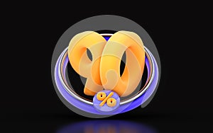 90 percent discount in ring circle on dark background 3d render concept