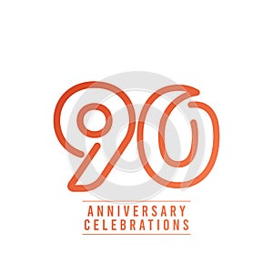 90 Years Anniversary Celebration Number Text Vector Template Design Illustration