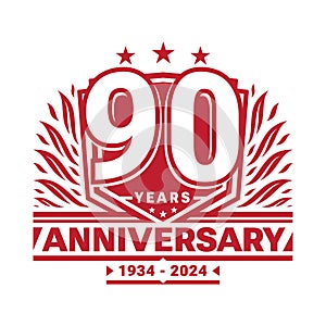 90 years anniversary celebration shield design template. 90th anniversary logo. Vector and illustration.