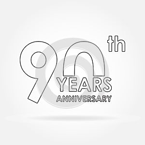 90 years anniversary sign or emblem. Template for celebration and congratulation design. Outline vector illustration of 90th anniv