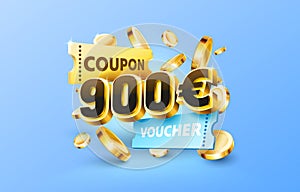 900 euro coupon gift voucher, cash back banner special offer. Vector illustration