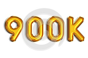 900 or nine hundred. Banner, realistic 3d gold helium balloons, logo. Numbers isolated on white. Lettering. Graphic font, shiny