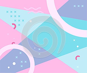 90s geometric abstract background in memphis style. Pink, purple and mint palette
