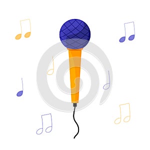 90s microphone. Vector flat illustration of retro old microphone isolated on white background. Vintage colorful 80s and 90s round