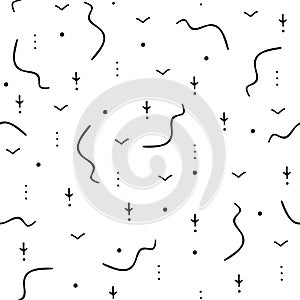 90s stylized abstract seamless pattern, black and white