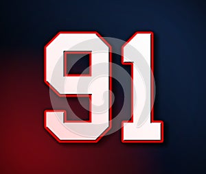 91 American Football Classic Sport Jersey Number in the colors of the American flag design Patriot, Patriots 3D illustration