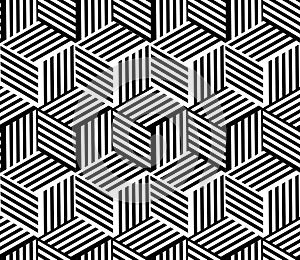 910 Seamless pattern with black and white lines cube, modern stylish image.