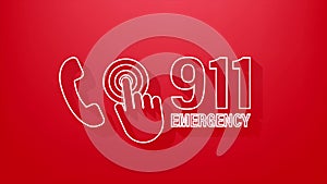 911 call in Shadow style. Call icon . Hand holding smartphone. First aid. Finger touch screen. Motion Graphic