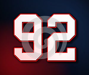 92 American Football Classic Sport Jersey Number in the colors of the American flag design Patriot, Patriots 3D illustration