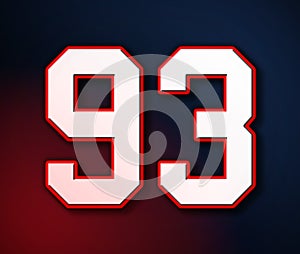 93 American Football Classic Sport Jersey Number in the colors of the American flag design Patriot, Patriots 3D illustration
