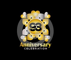 93 Years Anniversary Day. Company Or Wedding Used Card Or Banner Logo. Gold Or Silver Color Mixed Design