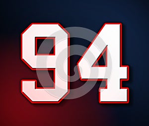 94 American Football Classic Sport Jersey Number in the colors of the American flag design Patriot, Patriots 3D illustration