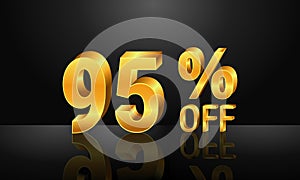 95% off 3d gold on dark black background, Special Offer 95% off, Sales Up to 95 Percent, big deals, perfect for flyers, banners, a