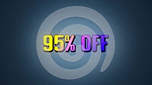95 percent off discount sale, neon glitch banner on black background.