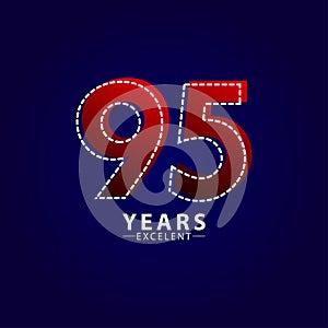 95 Years Excellent Anniversary Celebration Red Dash Line Vector Template Design Illustration