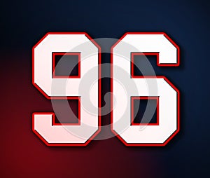 96 American Football Classic Sport Jersey Number in the colors of the American flag design Patriot, Patriots 3D illustration