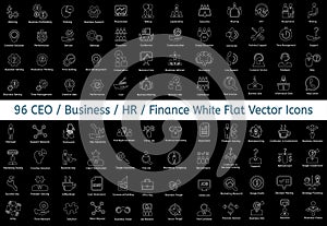 96 Ceo, HR, Business, Finance icons. Vector flat white line icons.