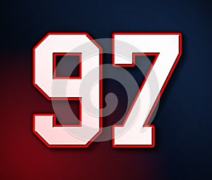 97 American Football Classic Sport Jersey Number in the colors of the American flag design Patriot, Patriots 3D illustration