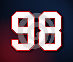 98 American Football Classic Sport Jersey Number in the colors of the American flag design Patriot, Patriots 3D illustration