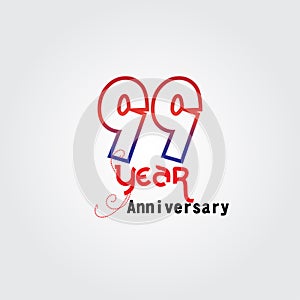 99 years anniversary celebration logotype. anniversary logo with red and blue color isolated on gray background, vector design for