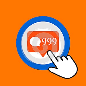 999 comments icon. Online popularity concept. Hand Mouse Cursor Clicks the Button