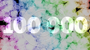99999 to 100000 points, level, rank fade in/out animation with color gradient moving bokeh background.