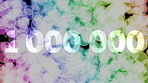 999999 to 1000000 points, level, rank fade in/out animation with color gradient moving bokeh background.