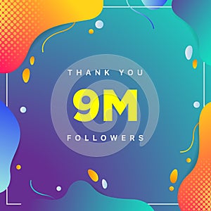 9M or 9000000, followers thank you colorful geometric background number. abstract for Social Network friends, followers, Web user