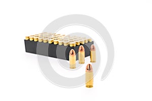 .9mm bullet for gun on white background