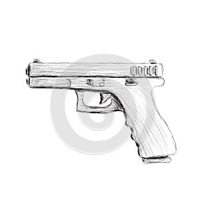 9mm semi-automatic hand drawn pistol. Modern firearm vector illustration.