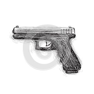 9mm semi-automatic hand drawn pistol. Modern firearm vector illustration.